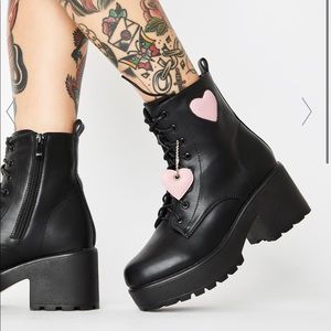 Koi Footwear pink heart black boots